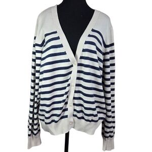Pact Navy and White Striped Button Up Cardigan Size XXL